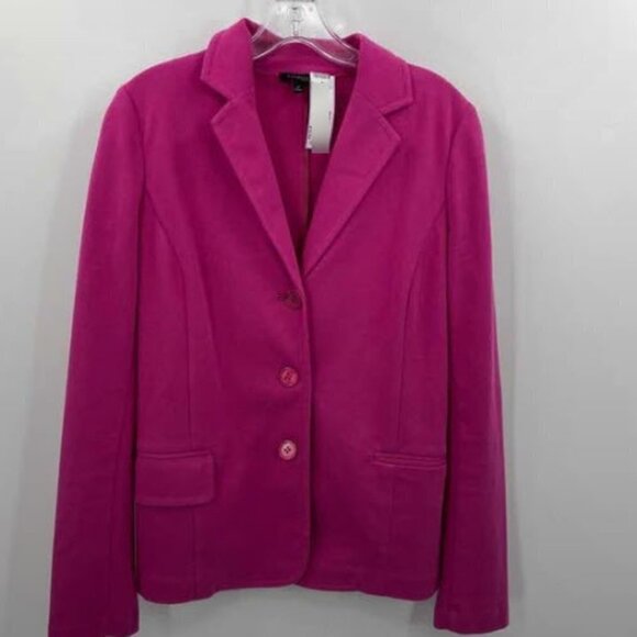 Talbots Womens Size M Fuchsia Pink Knit Cotton Blend Blazer Jacket Office Work - Picture 1 of 5